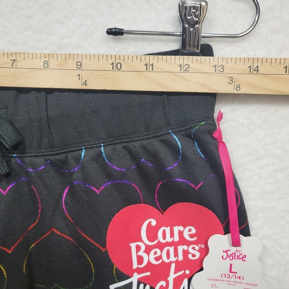 Justice Girls Care Bears Rainbow Foil Heart Black Sweatpants Sweats - Picture 5 of 7